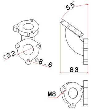 SPA Wastegate Adapter Flange for SPA Turbo manifold TMW08T3N and TMW08T25