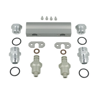 TurboZentrum fuel log 4-port collector kit for 2x BOSCH 200 (replaced 044) fuel pumps
