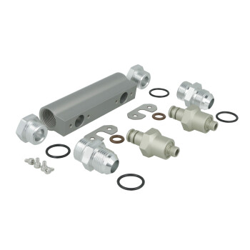 TurboZentrum fuel log 4-port collector kit for 2x BOSCH 200 (replaced 044) fuel pumps