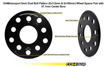 Wheel Spacer Pair, 5mm, 5x112mm & 5x100mm with 57.1mm Center Bore, Volkswagen Beetle (1998-2010)